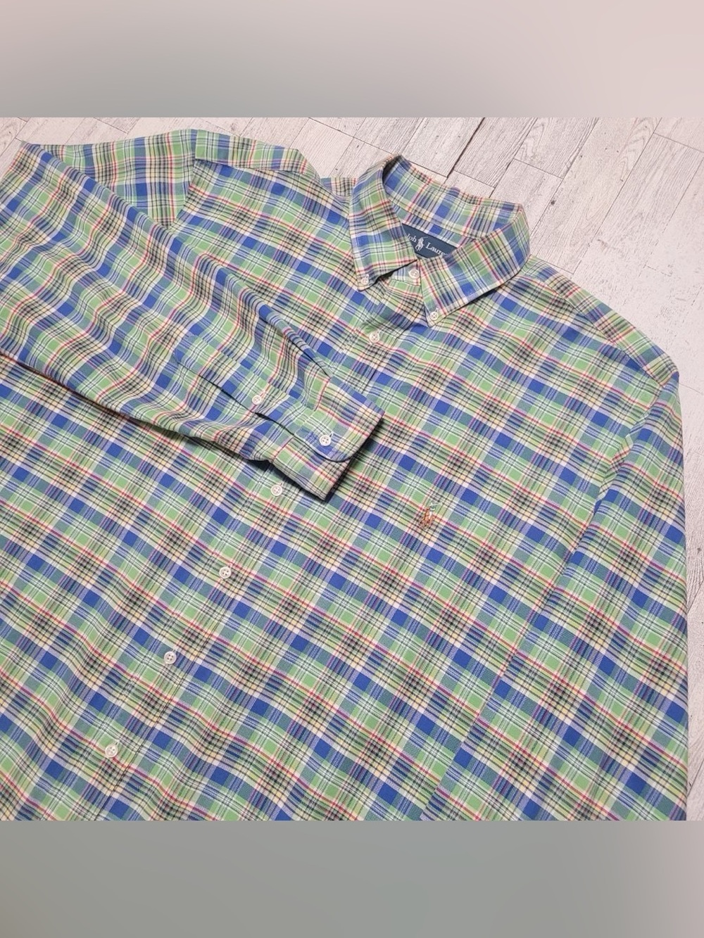 Ralph Lauren Classic Fit Green Plaid 100% Cotton Button Down Shirt Men's XLT